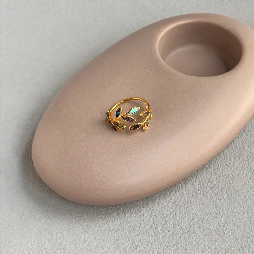 Lunara Gold and Blue Leaf Ring